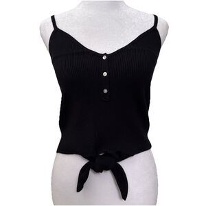 Olivaceous Small Cropped Tie Button Top Black Ribbed Stretch Womens Boutique NWT